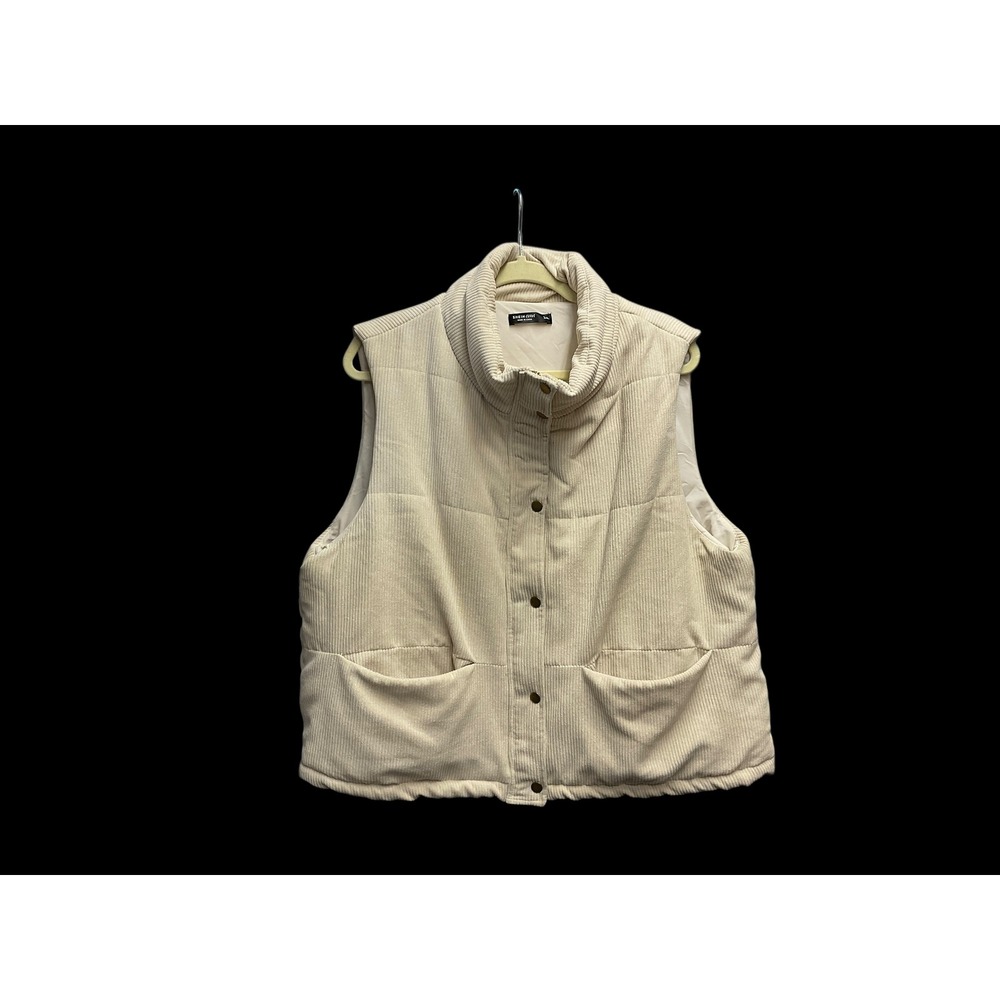 SHEIN Curve Corduroy Padded Vest Beige Quilted Mock‎ Neck Pockets Women 1XL